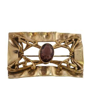 Antique Victorian Brass Sash Brooch With (A5779)